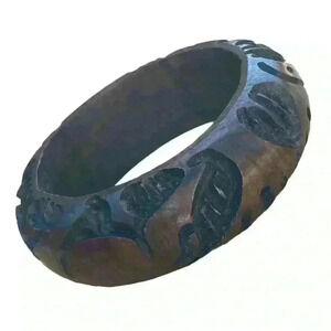 Carved wood bangle bracelet